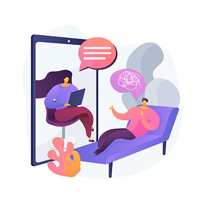 Psicólogo realizando um atendimento a um paciente, de forma que dá a entender que eles estão em uma consulta online.